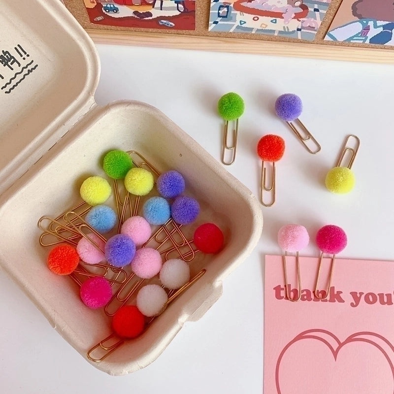 Japanese Cute Creative Metal Paper Clip Bookmark Color Candy Hairy Ball Pin Student Office Supplies Stationery