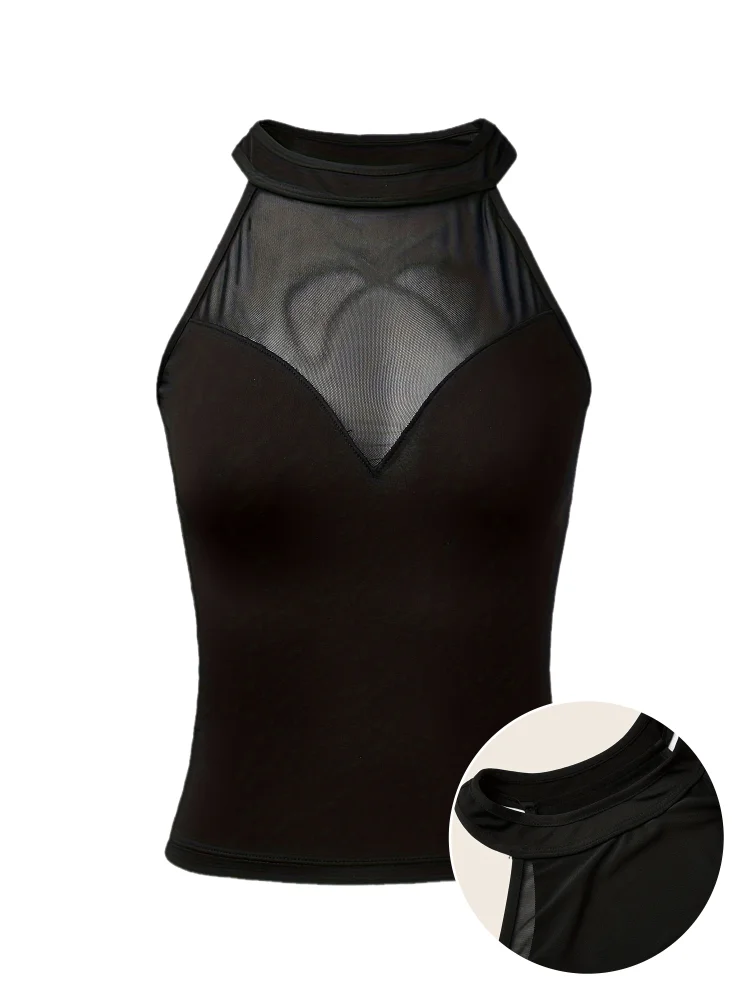 Summer Wear Mesh Panel Sexy Halter Neck Top For Women, Backless Slim Fit Tank, Women's Lingerie & Underwear