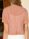 Contrast Lace Open Front Short Sleeve Cardigan for Women