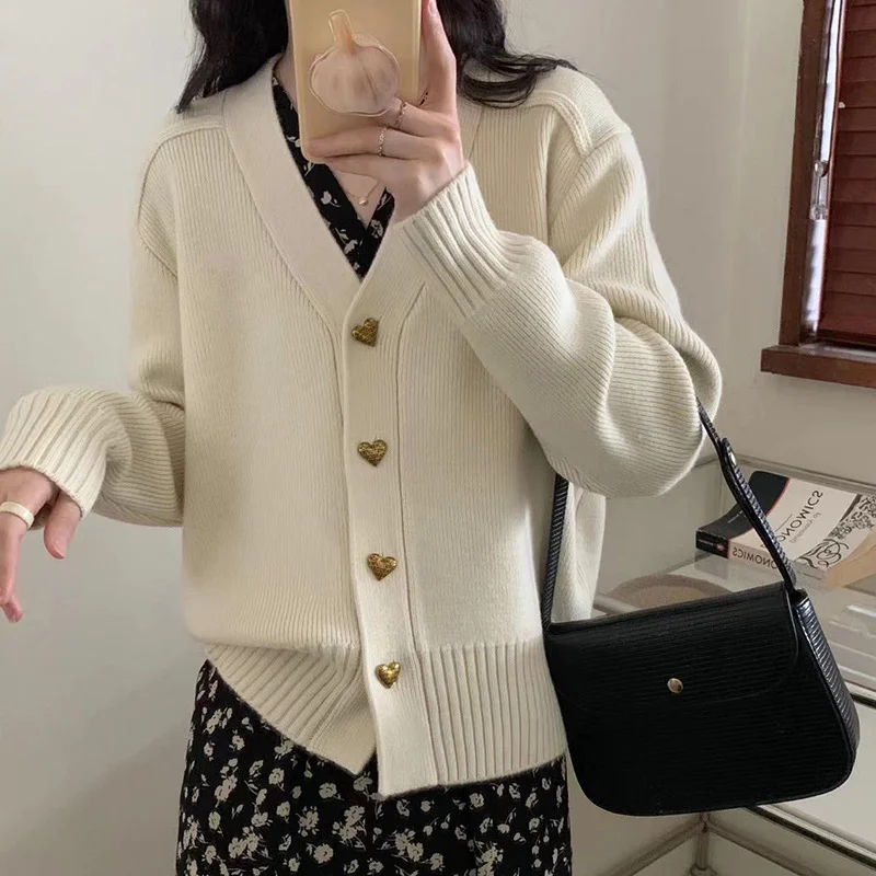 Toloer Toloer Winter New Korean Version Loose Lazy Wind Pure Color Knit Cardigan Jacket Women's Single Breasted Casual Sweater Coat-Outfit Ideas