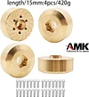 AMK 4pcs RC Brass Wheel Weights, Brass Wheel Hex Hub Adapter for 1.9in / 2.2in Beadlock Wheel Rim 1/10 RC Crawler Car Axial SCX10 Capra TRX4 TRX6 (4pcs 15mm Brass Weights)
