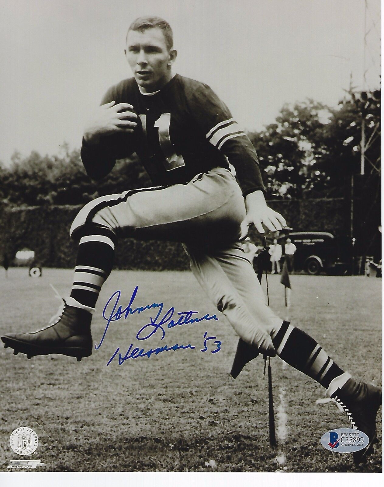 JOHNNY LATTNER Signed NOTRE DAME 8x10 Photo Poster painting with Beckett COA & HEISMAN Inscrip