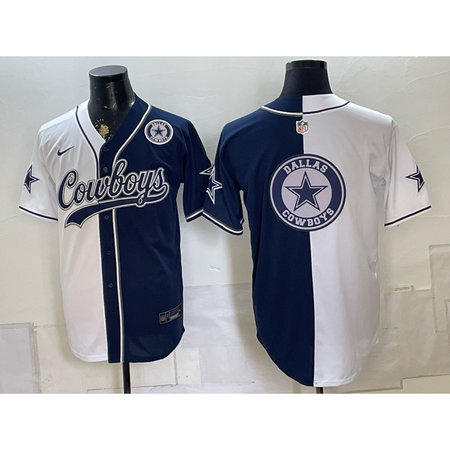 Men's Dallas Cowboys Navy Split Cool Base Stitched Baseball Jersey