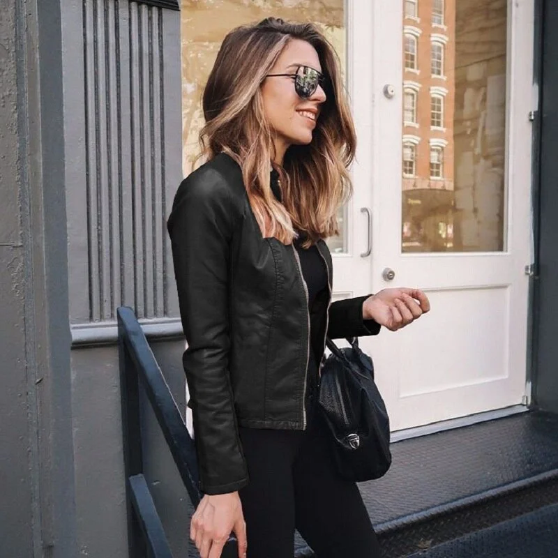 Women Leather Jacket Streetwear Motorcycle Zipper Classic Woman Jackets Autumn Plus Size Basic Rock Female Short Jacket Coat