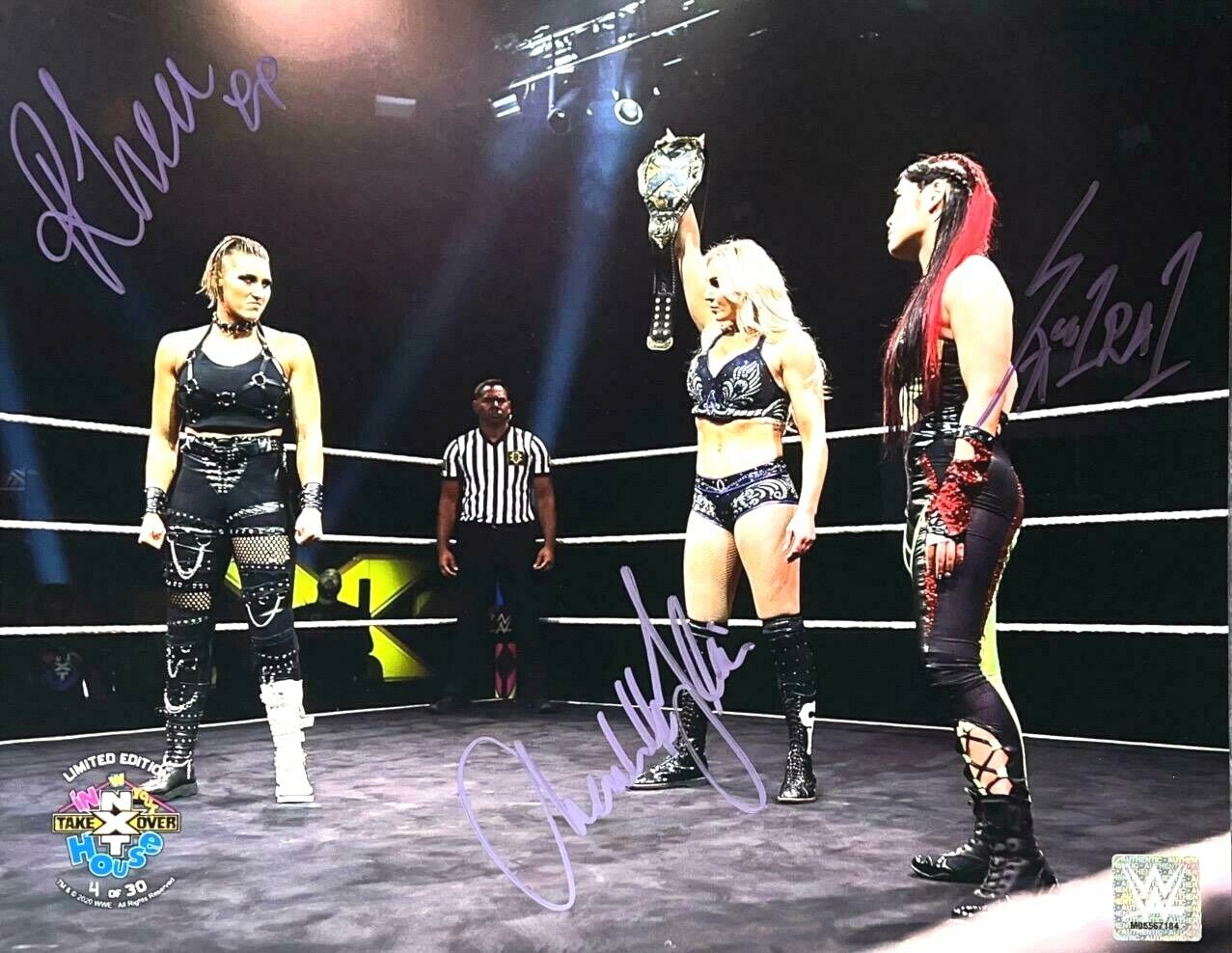 WWE CHARLOTTE FLAIR RHEA RIPLEY AND IO SHIRAI HAND SIGNED 11X14 LIMITED ED Photo Poster painting