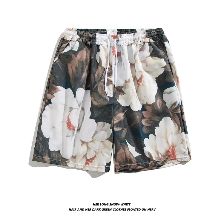 Vintage Oil Painting Floral orts Men's Summer Beach Pants Qui Dry Thin Hawaii Vaion Artistic Five-Point Pants