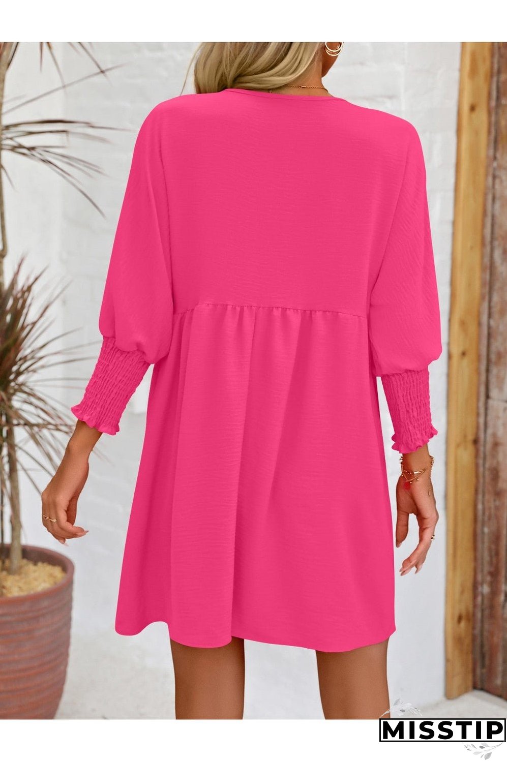 Round Neck Lantern Sleeve Mini Dress