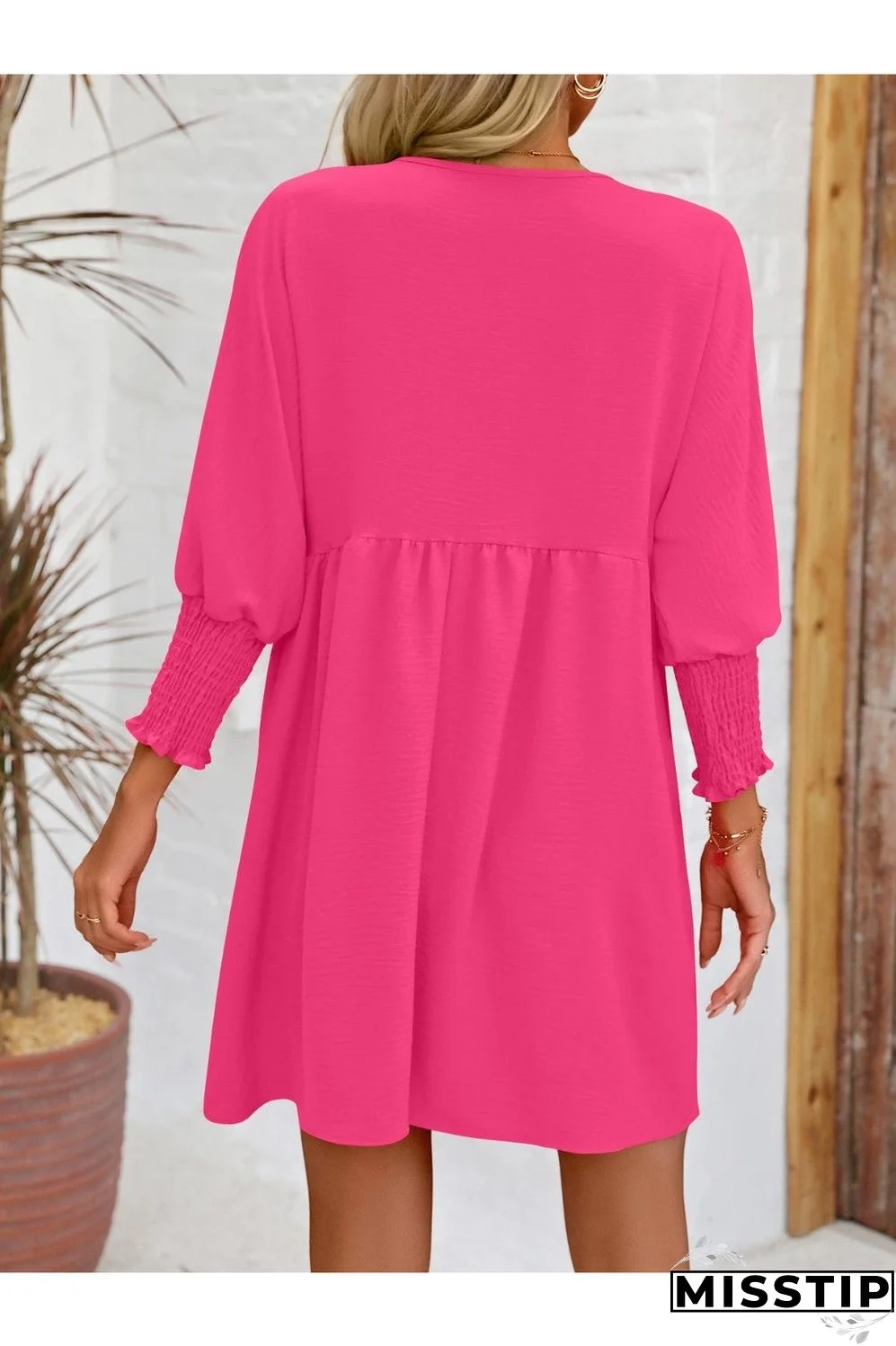 Round Neck Lantern Sleeve Mini Dress