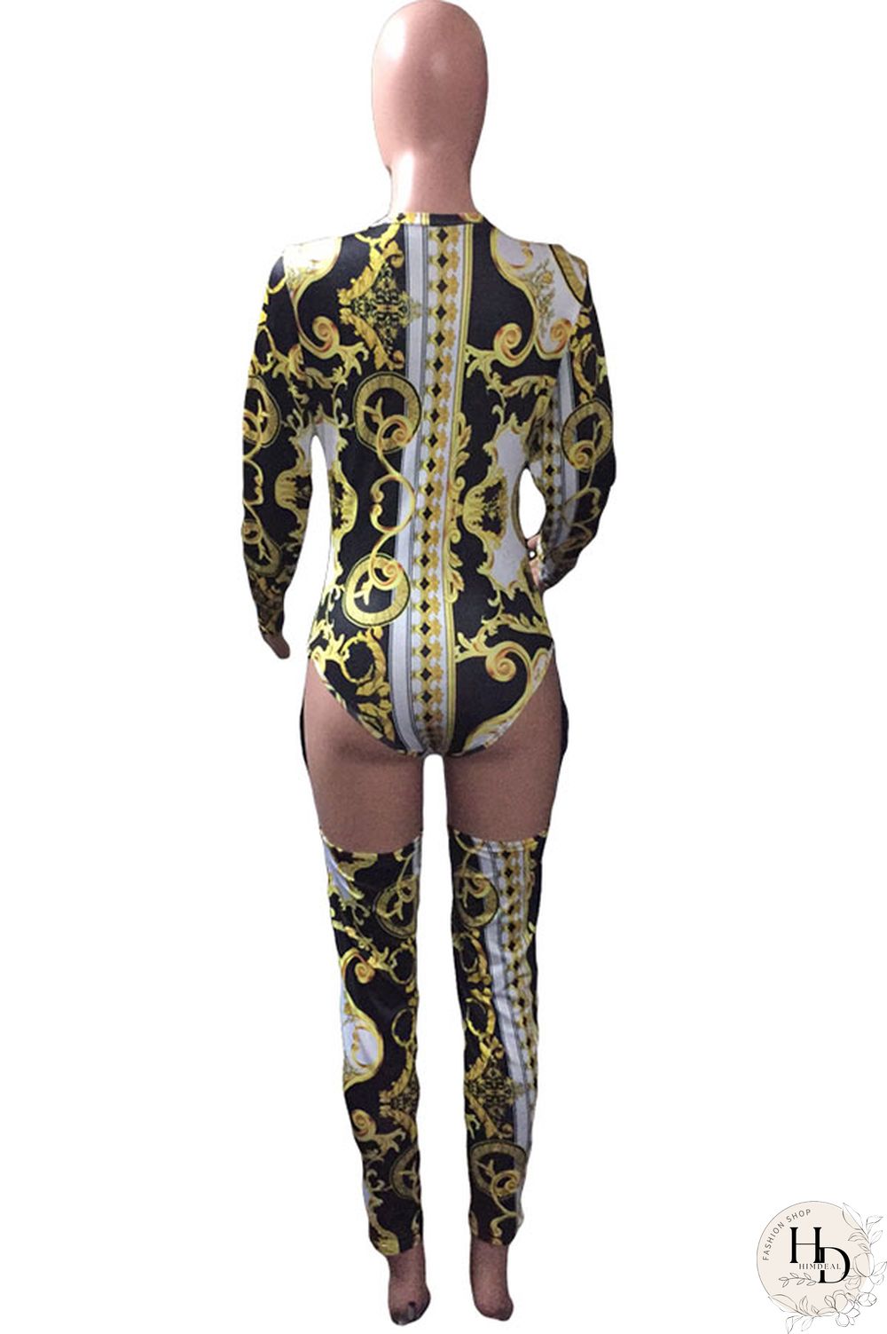 rose red Polyester Long Sleeve Print Patchwork Skinny shorts