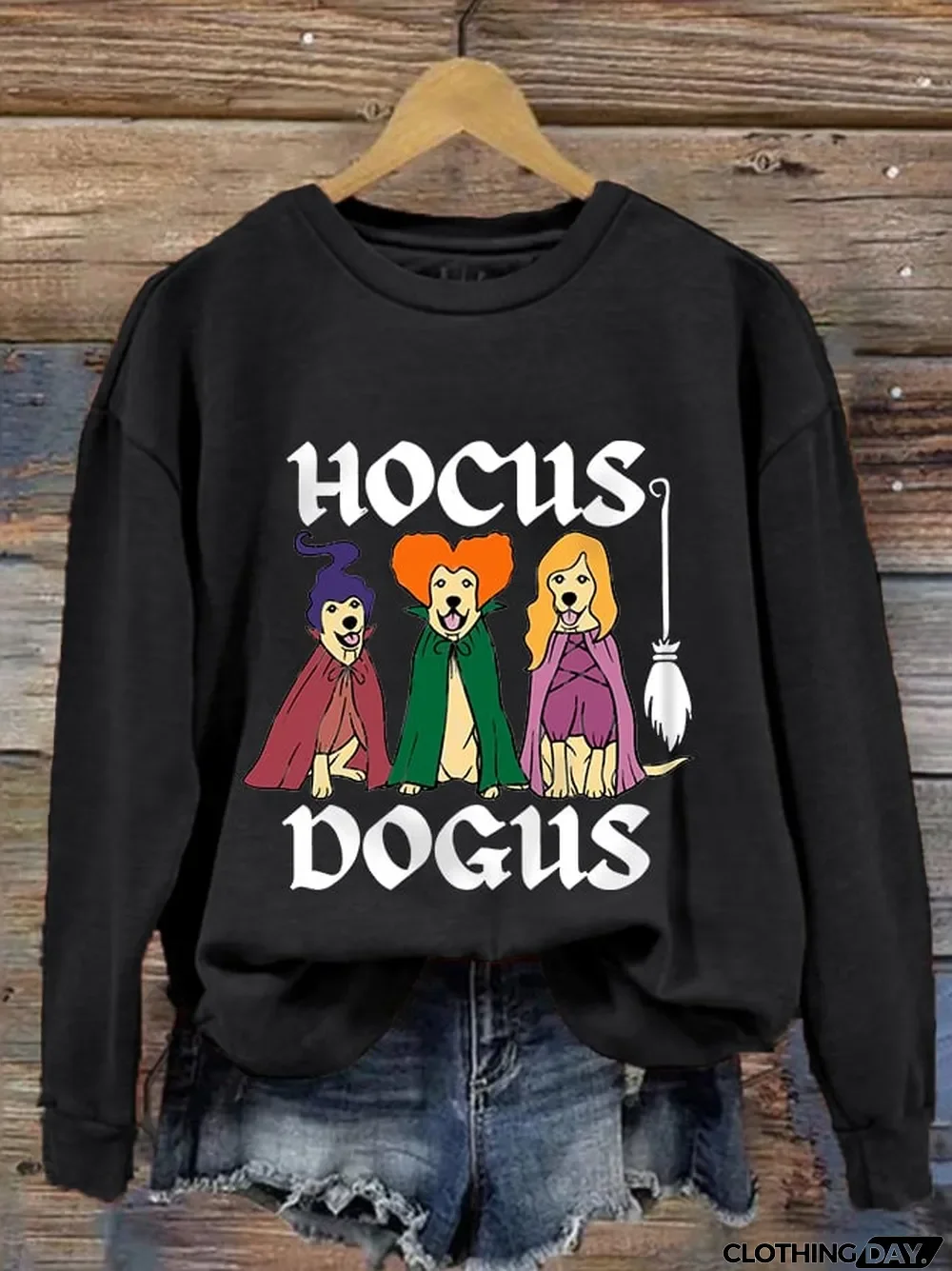 Women's Funny Halloween Hocus Dogus Dog Witch Casual Sweatshirt