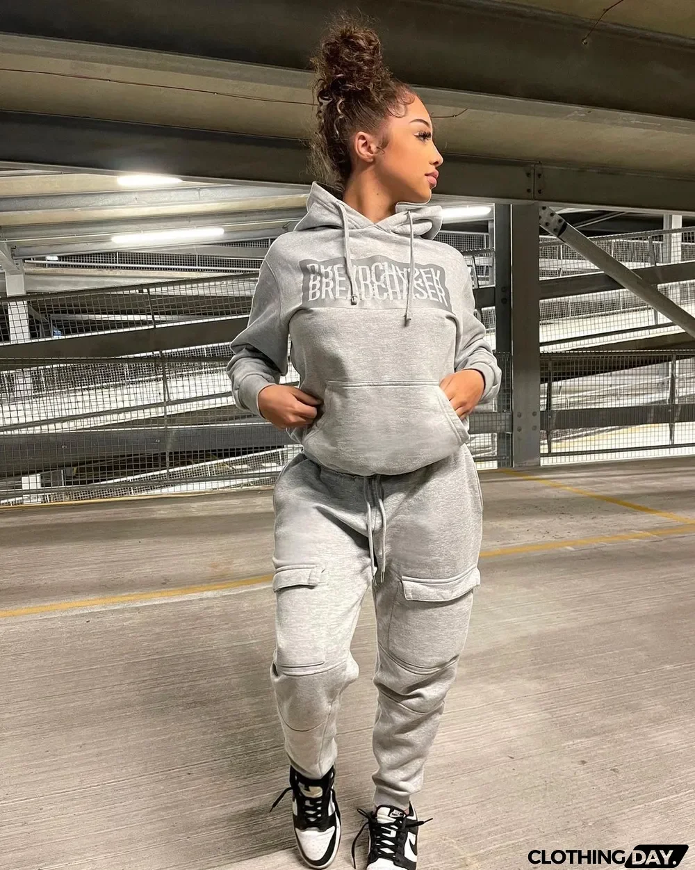Women'S Fashion Fall/Winter Casual Letter Print Cargo Pocket Sweatpants Hoodies Set Two Piece Tracksuit