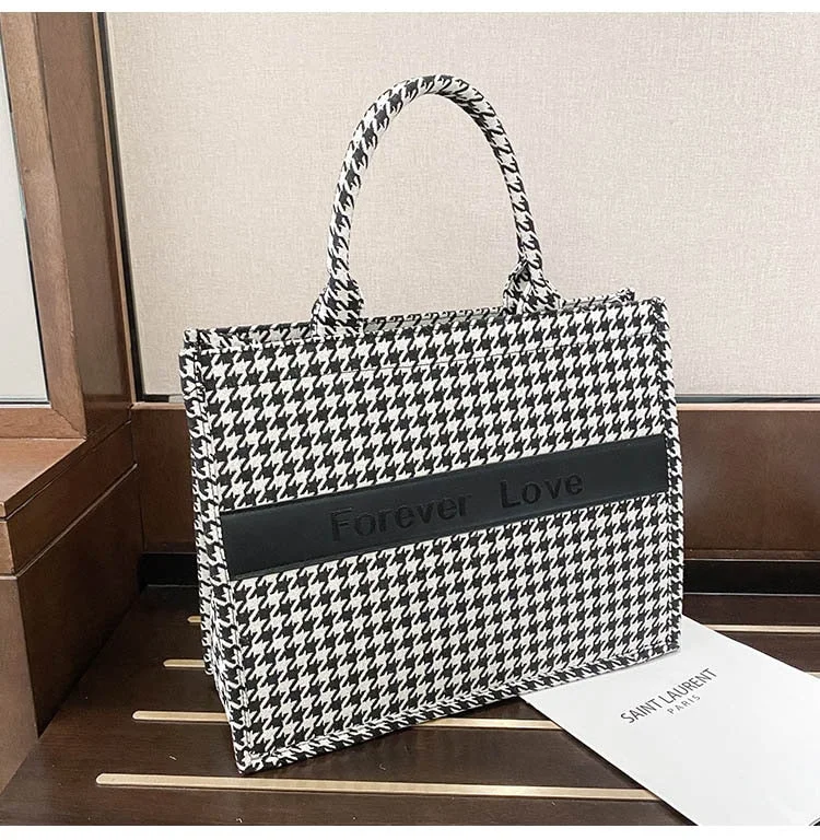 New Elegant Canvas Totes Women Luxury Brand Casual Tote Bag Plaid Big Capacity Handbags Female Stree Shopping Shoulder Bag Purse