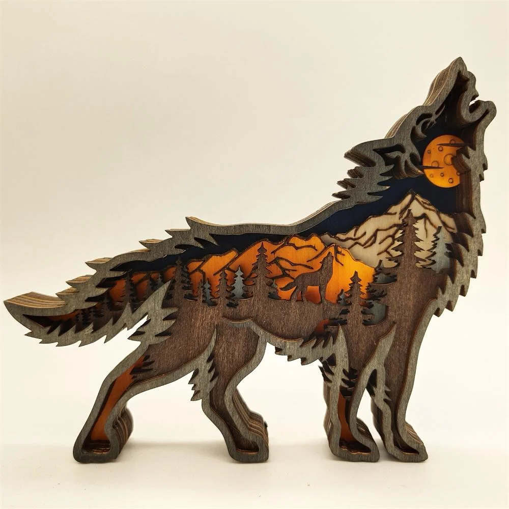 Purexcellent&trade; New creative home desktop wood carving wolf crafts ornaments