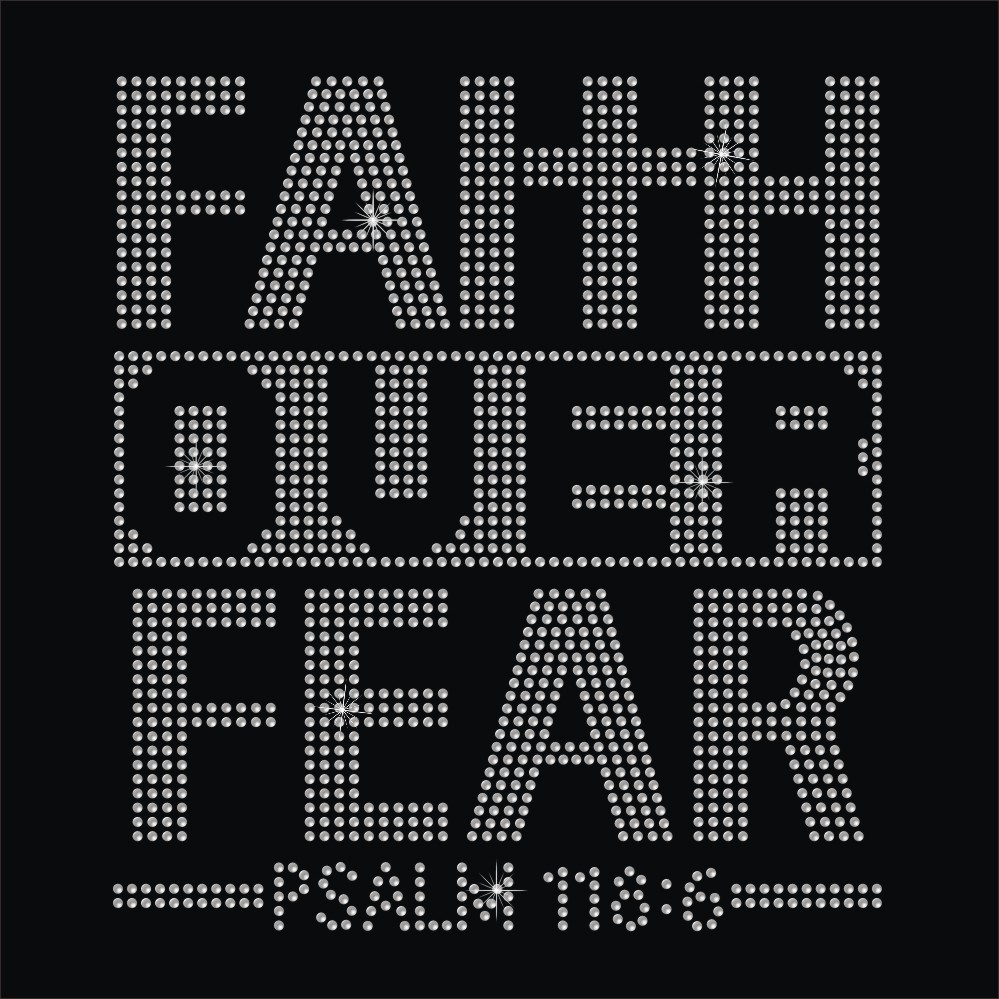 Best selling crystal hot fix rhinestone faith over fear word heat press transfer