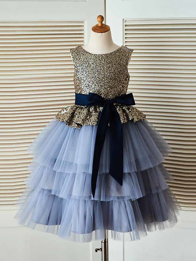 Oknass Ball Gown Sleeveless Jewel Neck Flower Girl Dress Tulle With Sash  Ribbon Sequins
