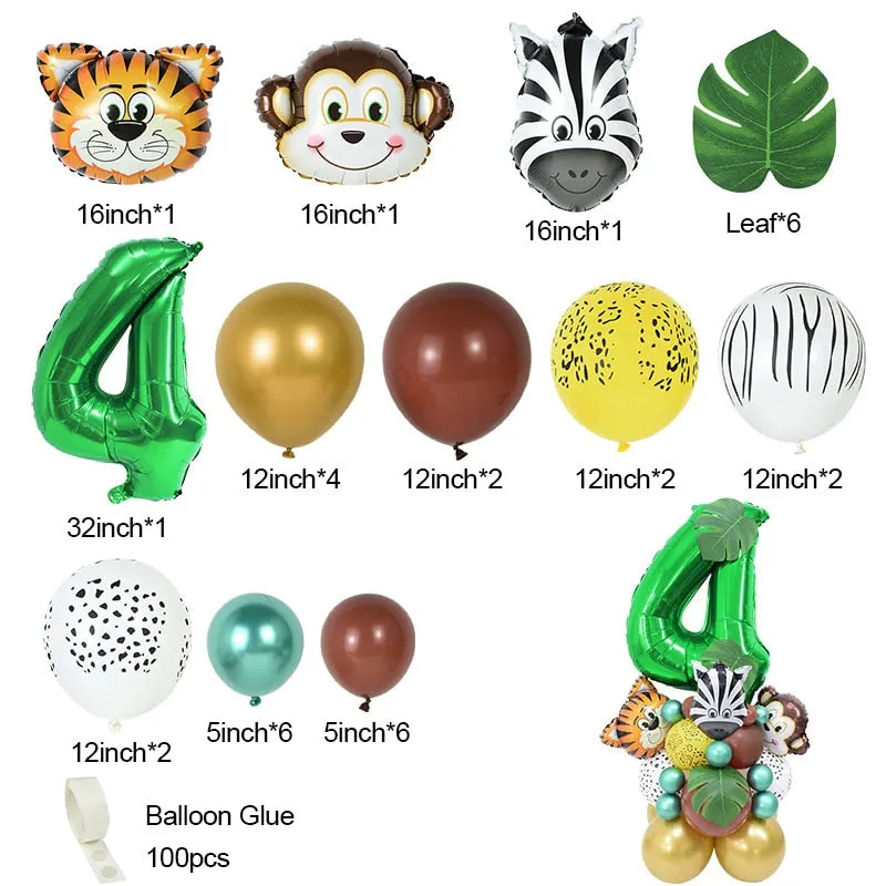 35pcs 1-9 Jungle Safari Animal Number Balloons Set Kids 1 2 3 Years Birthday Party Decoration Forest Party Supplies Baby Shower