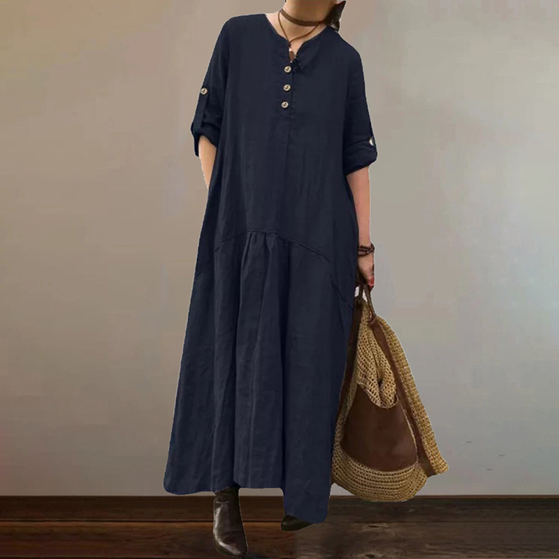 Comfy Button Down Long Sleeve Maxi Dress wearshes