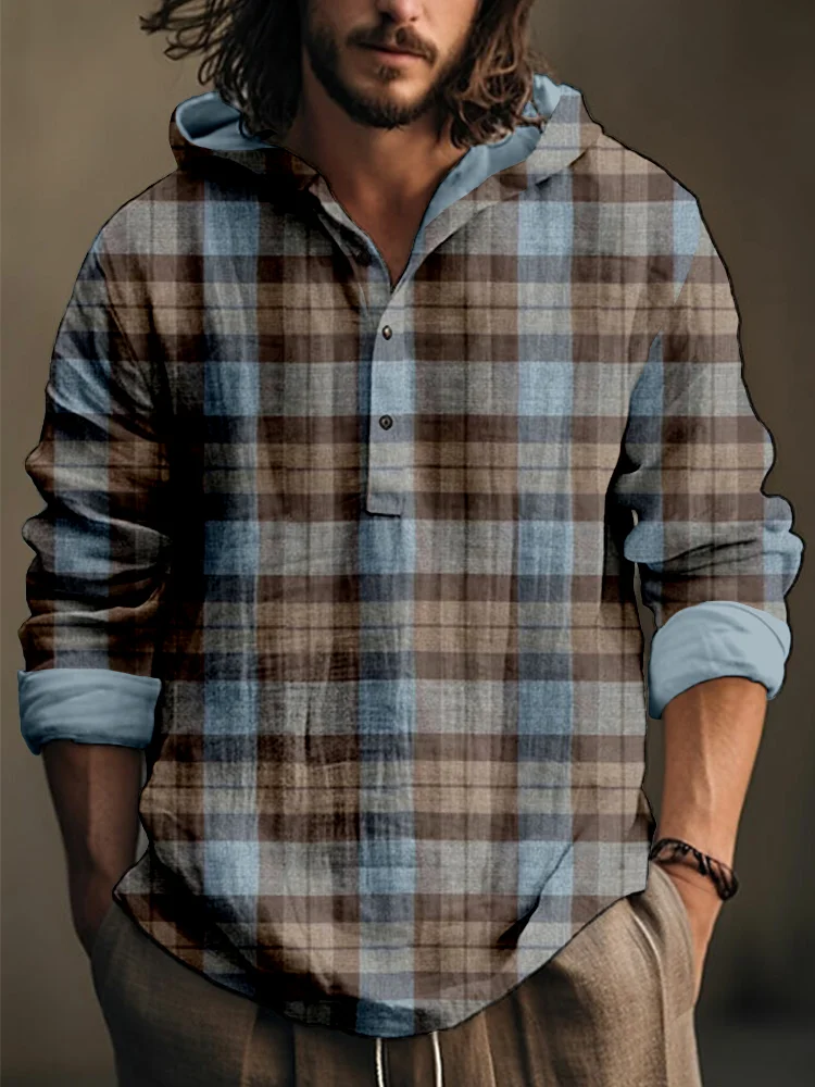 Men's Scotland Vintage Plaid Linen Blend Cozy Shirt