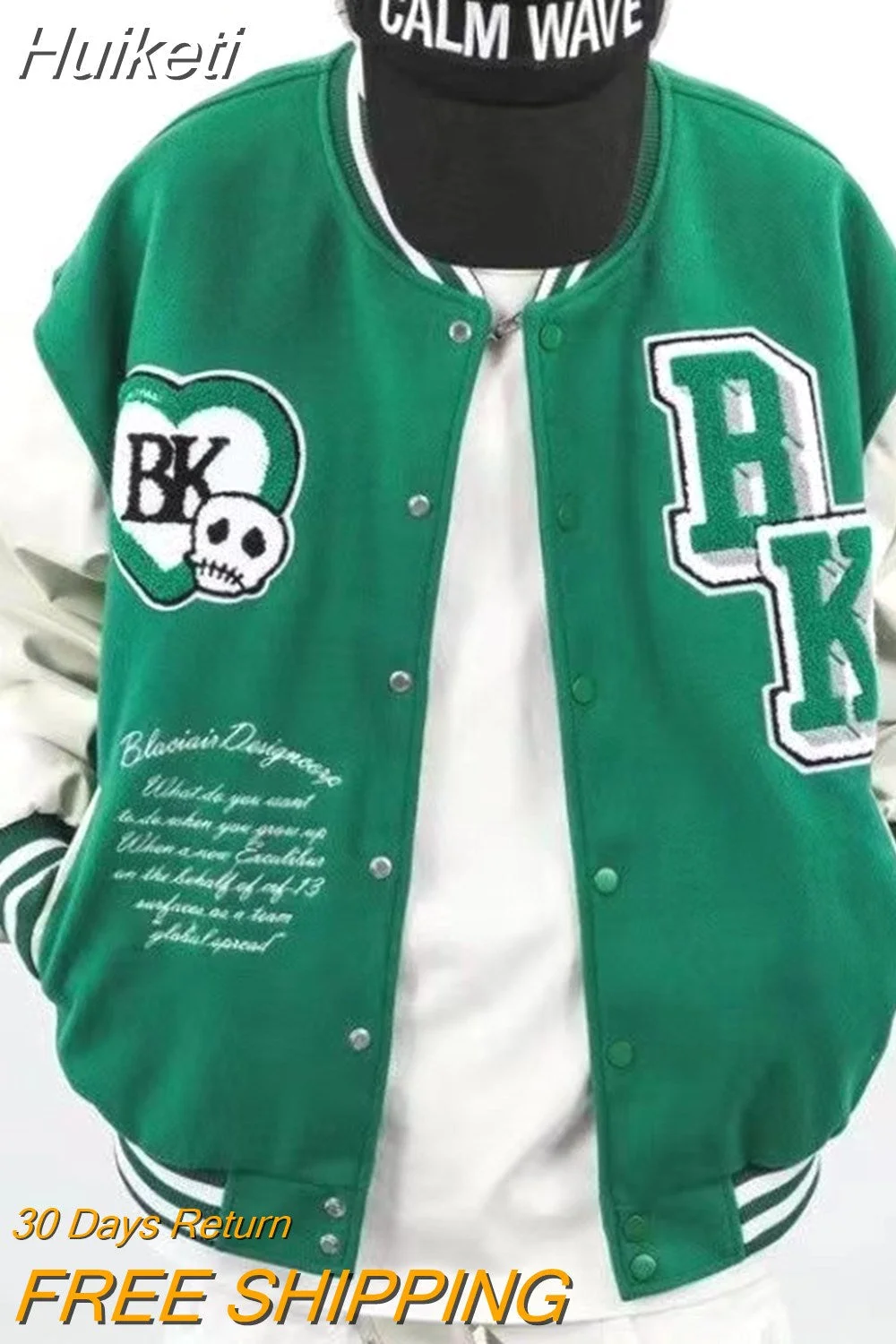 Huiketi Street Retro Flocking Embroidered Jackets Coat Men's 2023 New Hip Hop Trend Baseball Uniform Couple Casual Loose Jacket