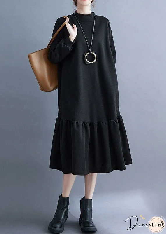 French Red Turtleneck Ruffled Patchwork Thick Maxi Dresses Fall