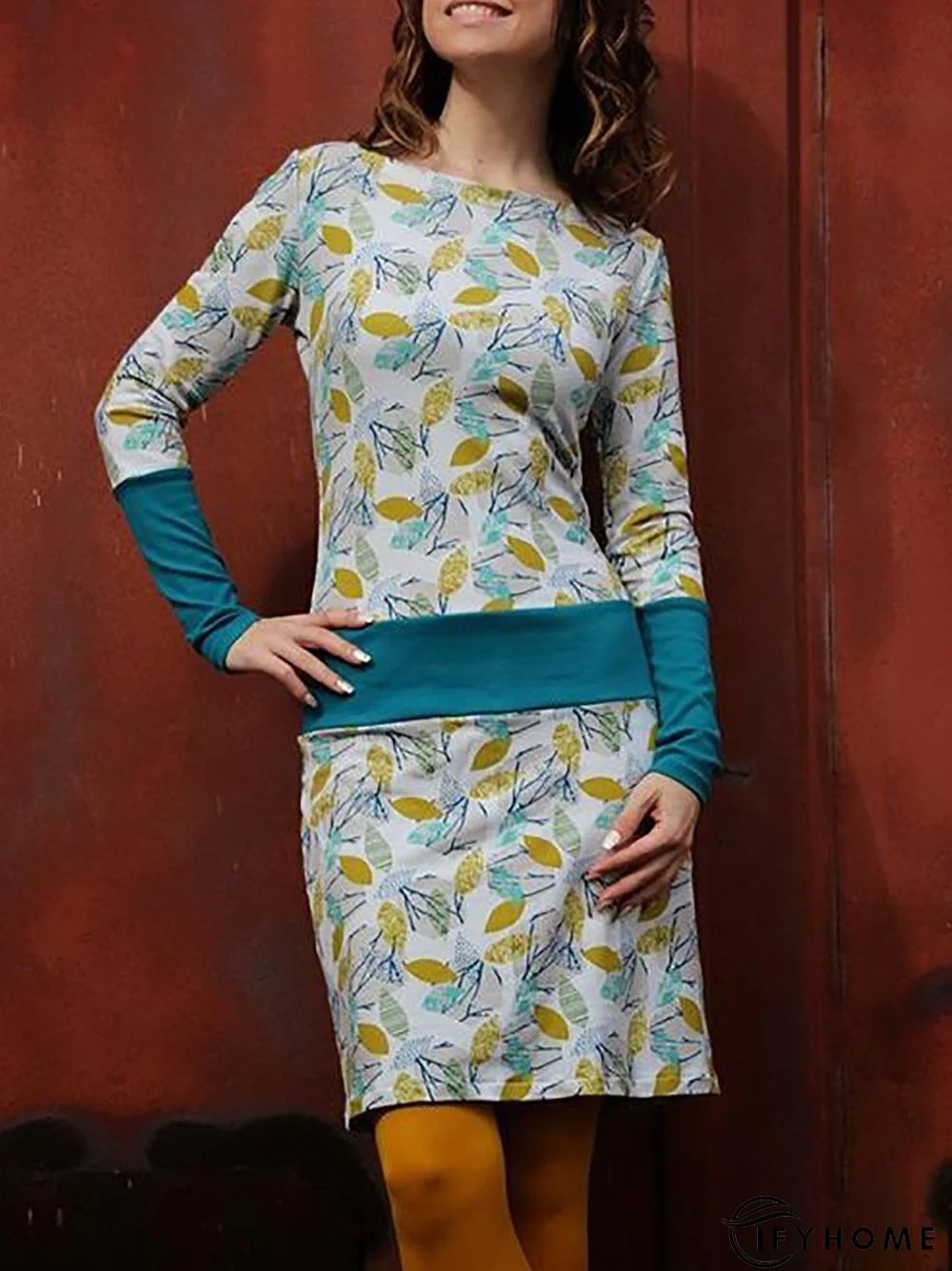 Casual Long Sleeve Printed Knitting Dress | IFYHOME