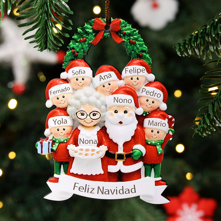 Navidad-Ornamento muñecos navideño de madera 9 nombres y 1 texto personalizados de la familia adorno del árbol