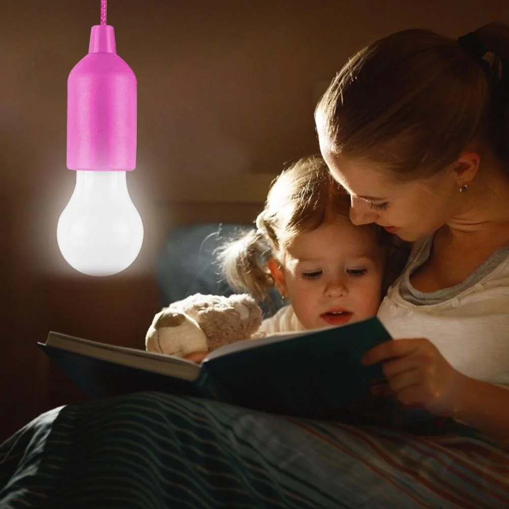 LED Hanging Light Bulb Battery Powered Colorful Pull Cord Bulbs (Rose Red)