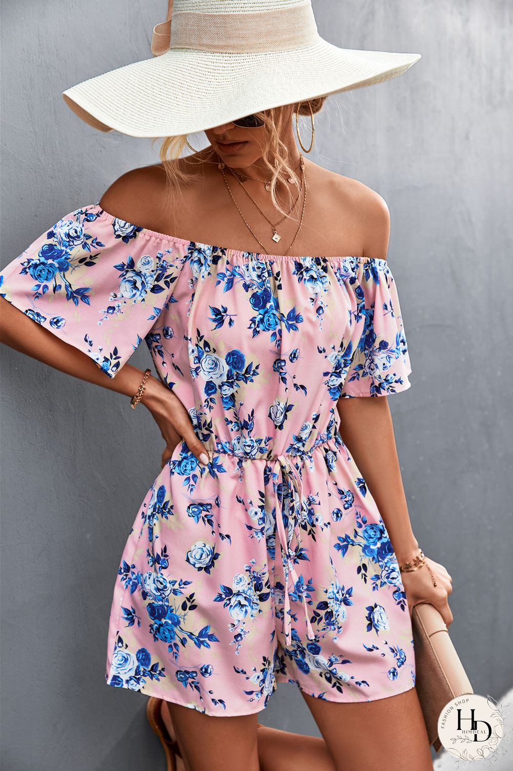 Beach Print Rompers Womens Jumpsuit Summer Temperament Shorts Fashion Casual Suit