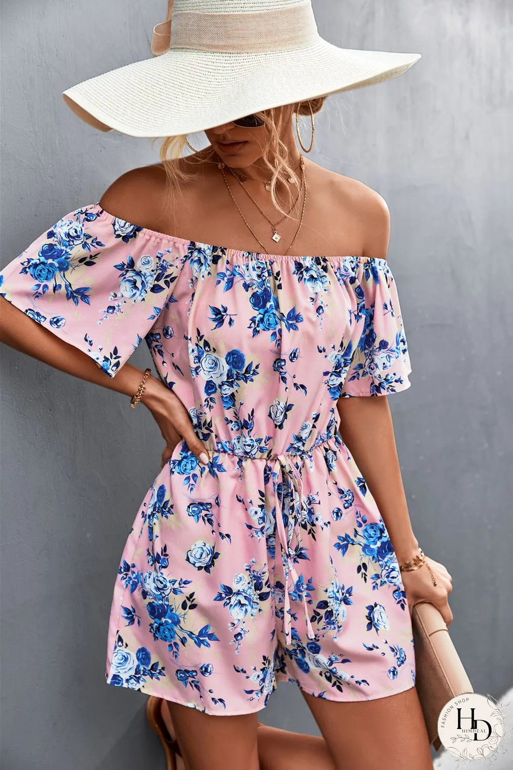 Beach Print Rompers Womens Jumpsuit Summer Temperament Shorts Fashion Casual Suit