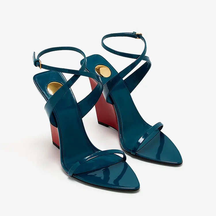 105mm Women's Pointed-Toe Wedge Sandals  Single Ankle Strap Red Bottom Sandals VOCOSI VOCOSI