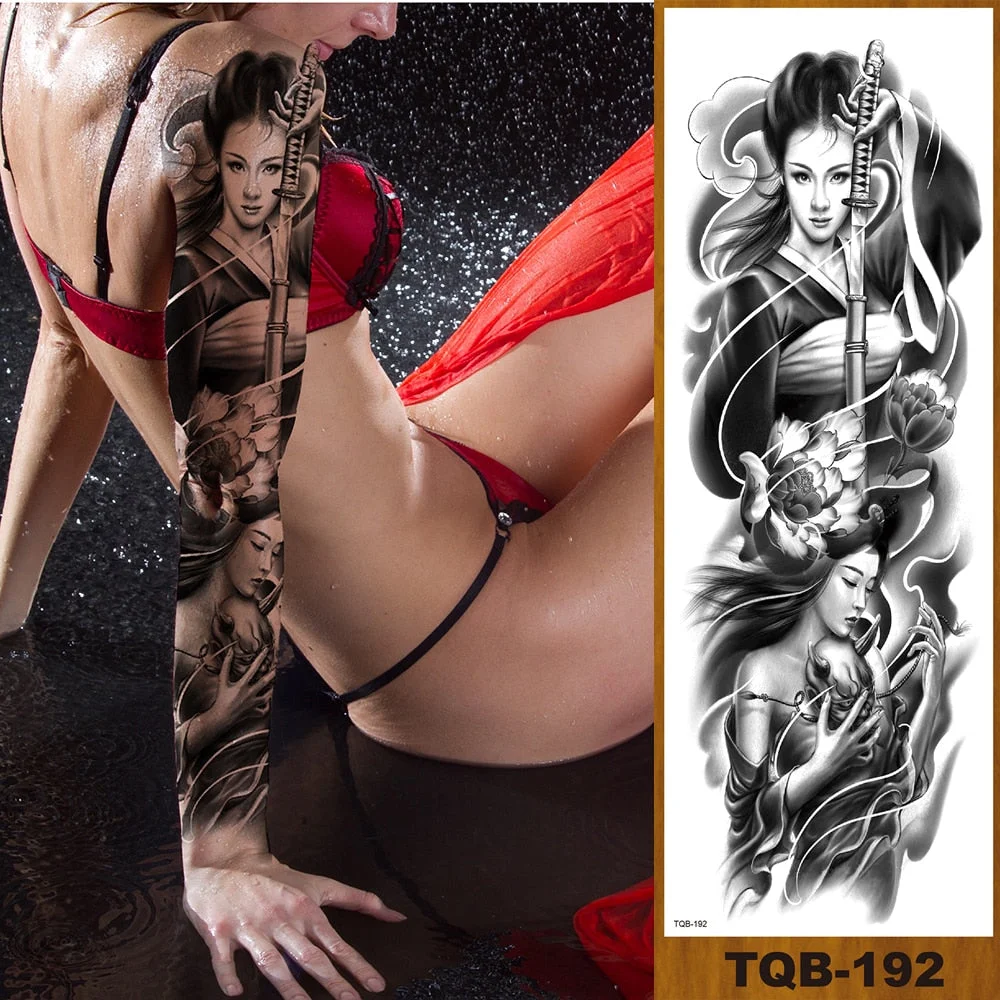 Full Flower Arm Temporary Tattoo Stickers Man Woman Girls Body Leg Fake Tatoo Sexy Beauty Snake Bear Owl Fox Mermaid Egypt Queen