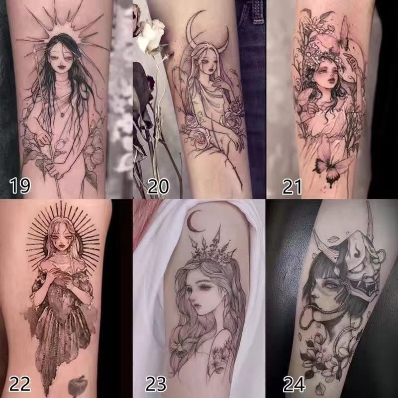 6PCS Beauty Temporary Tattoo Stickers For Women Men Arm Body Waist Waterproof Beautiful Woman Fake Tattos Flash Decals Tatoos
