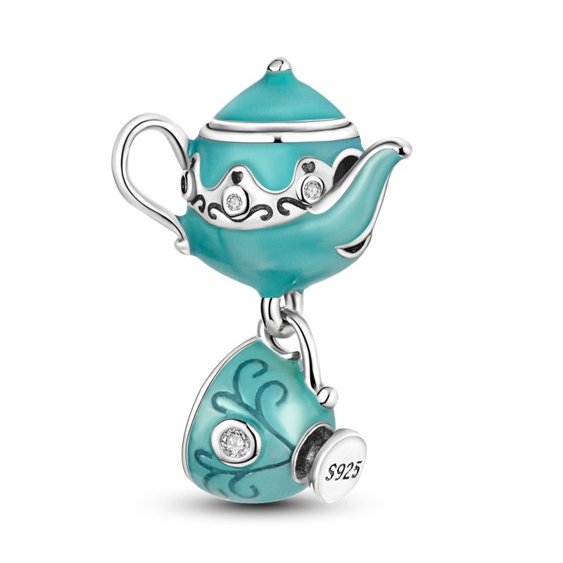 Sterling Silver Teacup teapot Charm Beads fit Women Charm Bracelets & Necklaces DIY Jewelry KTC115