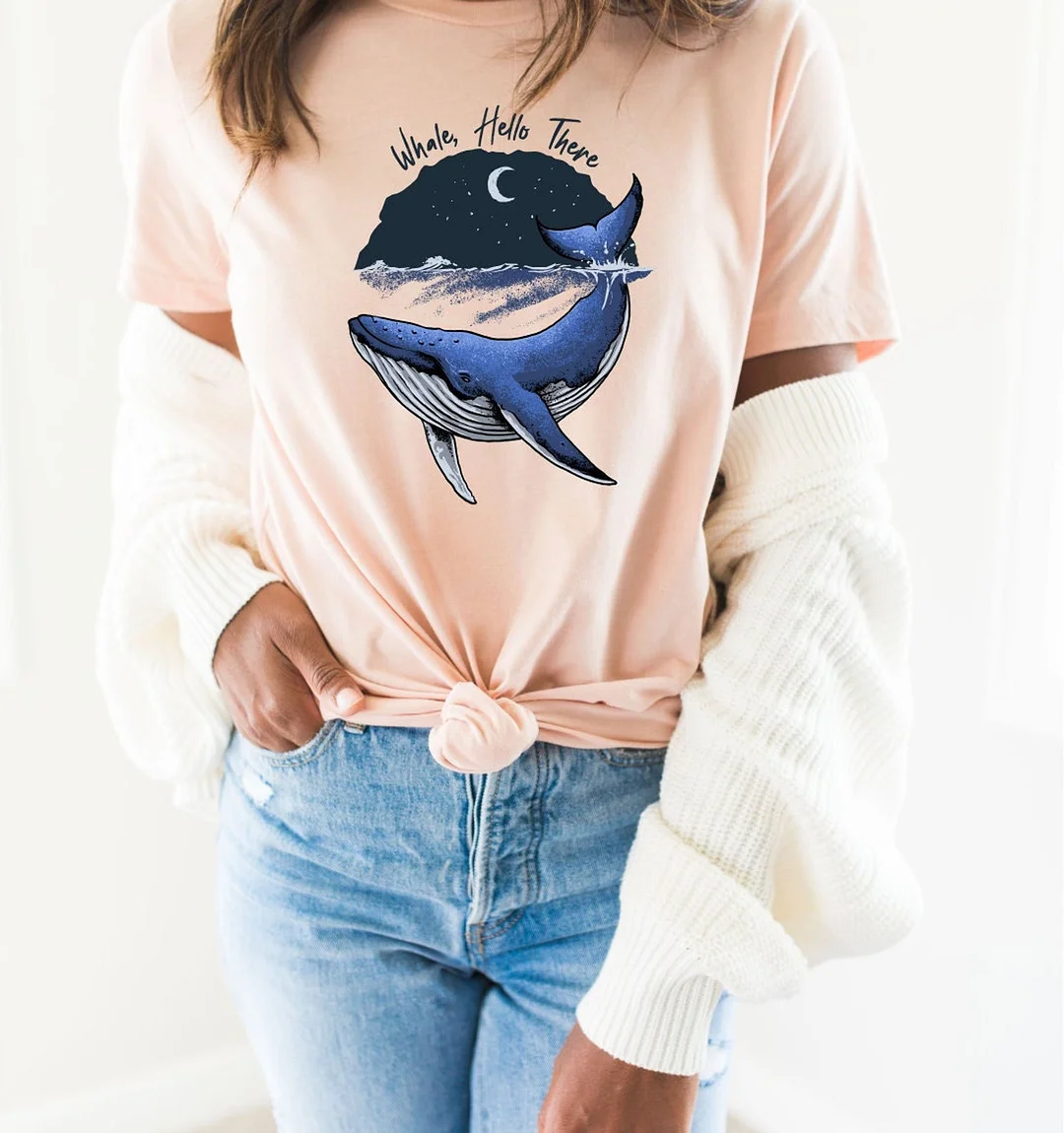 Whale Hello There Shirt Pun Animal Lover Cute Tshirt Ocean Marine Animal Print Top Tees