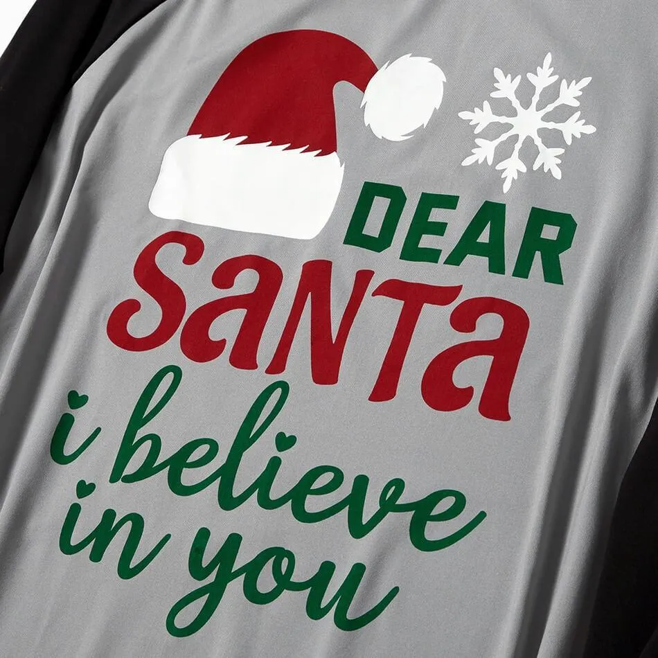 Christmas Hat Print Letter Top and Plaid Pants Family Matching Pajamas Sets