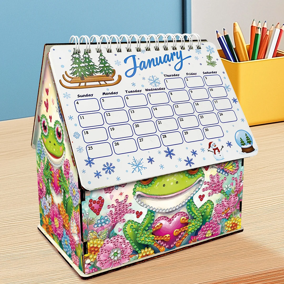 5D/DIY Calendar Crystal Painting Desk Calendars Kit Home Decorations (Frog)