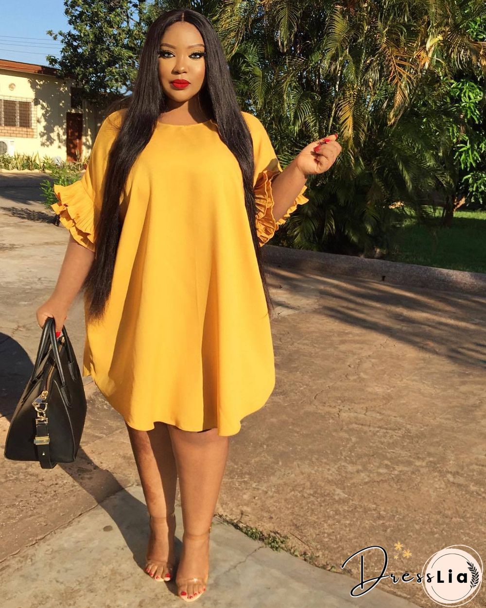 Ruffle Short Sleeve Loose Plus Size Dresses