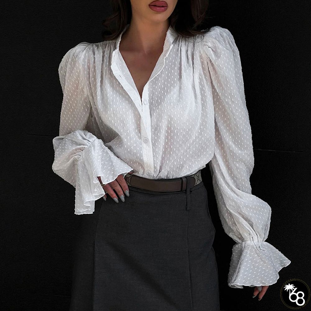 Elegant Loose Dots Puff Sleeves Shirt | 168DEAL