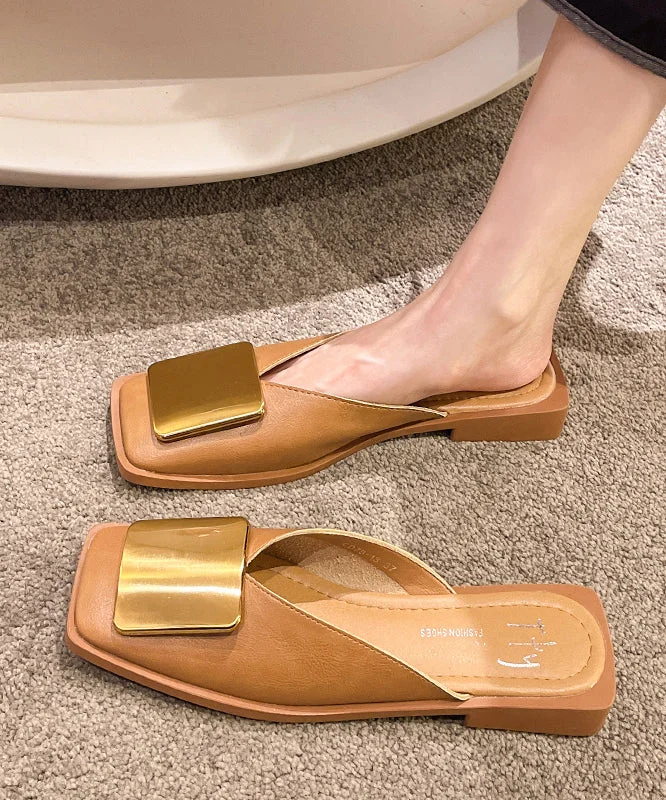 Brown Faux Leather Chic Sequined Splicing Slide Sandals