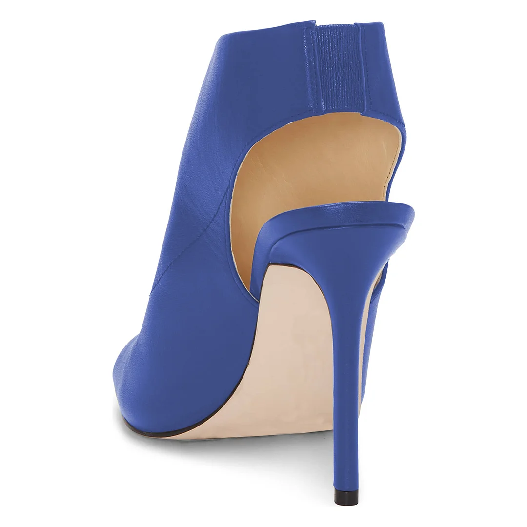 Blue Vegan Leather Slingback Shoes Peep Toe High Heels Sandals
