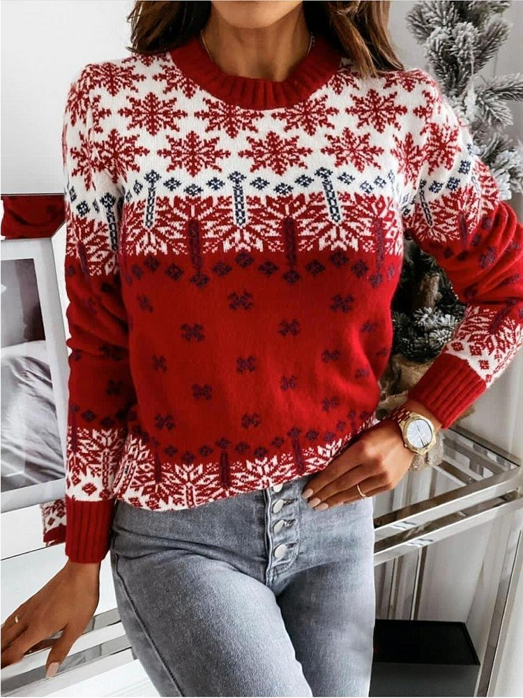 Christmas Casual Snowflake Crew Neck Sweater