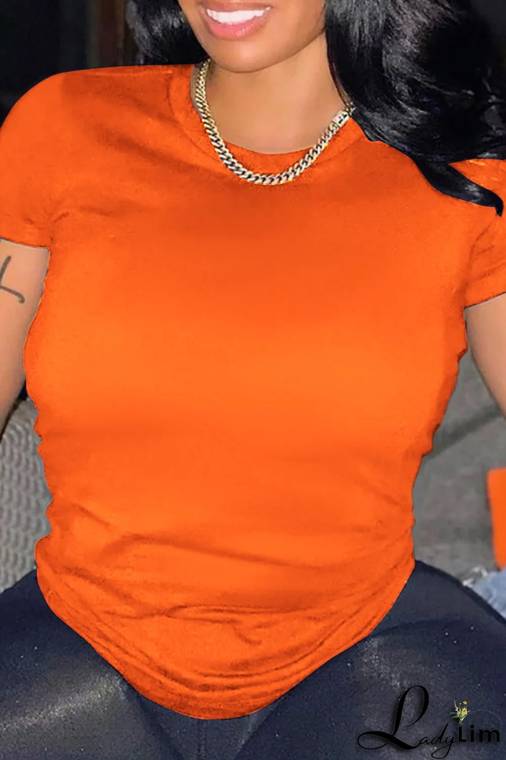 Black Fashion Street Solid Split Joint O Neck T-Shirts