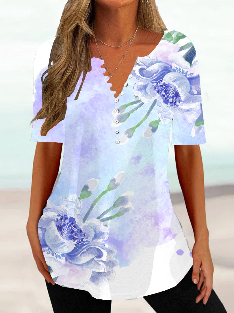 Women Half Sleeve V-neck Solid Color Dress