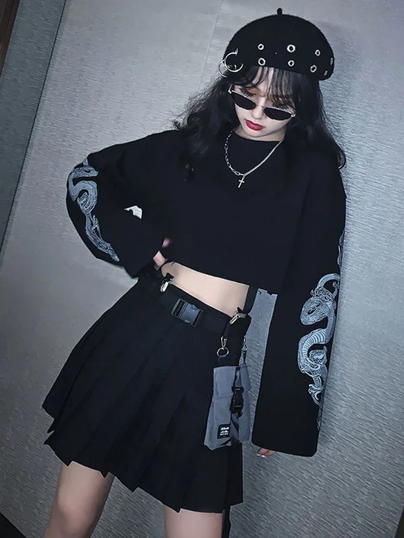 Lolita Blouse For Women Black Polyester Jewel Neck Long Sleeves Polyester Lolita Sweatshirt Novameme