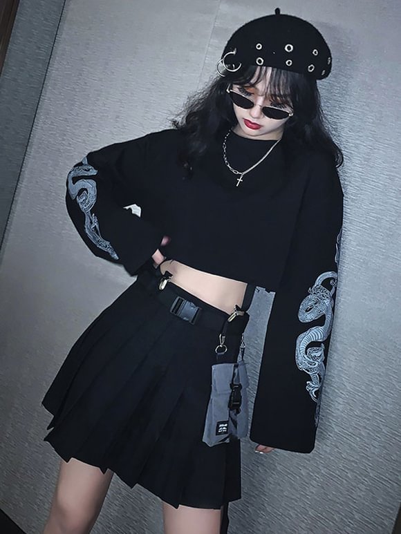Lolita Blouse For Women Black Polyester Jewel Neck Long Sleeves Polyester Lolita Sweatshirt Novameme