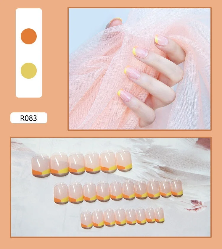 French Nails Art Tips Fake Nail Press on False with Glue Designs Set Full Cover Artificial Box Short Display Kiss Stick Square-Nail Inspo