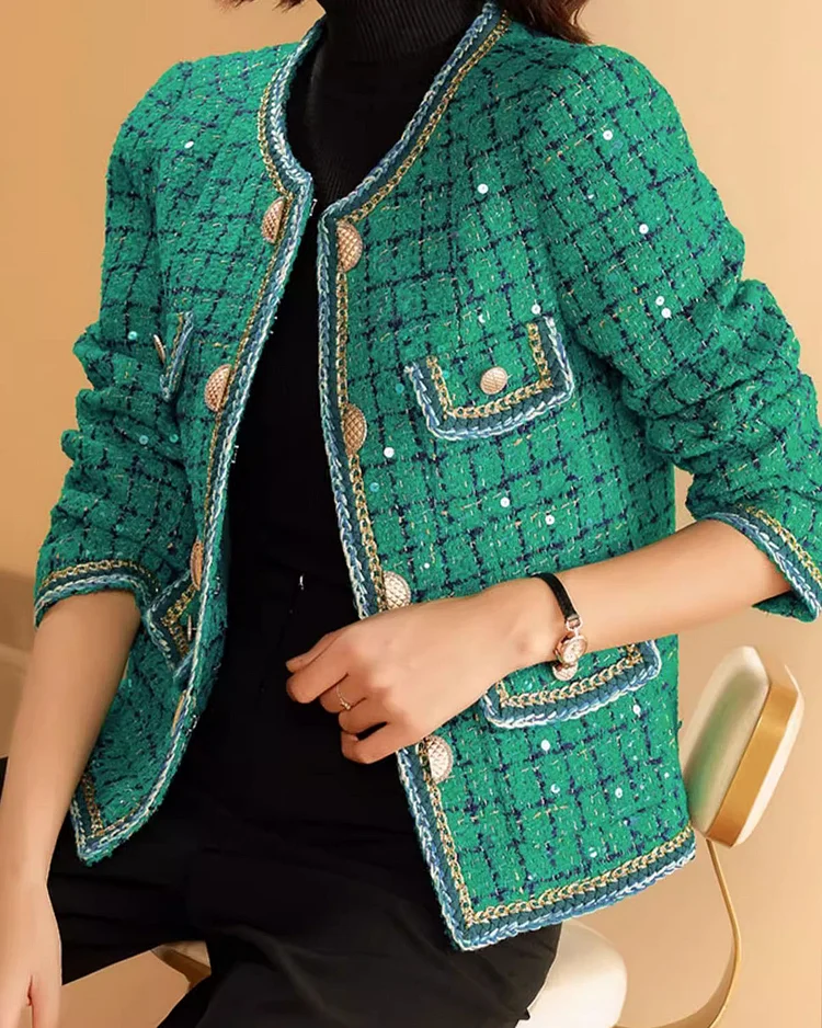 Crewneck Tweed Sleeve Jacket