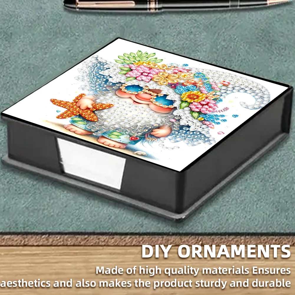 5D DIY PU Diamond Art Note Box with 160 Sheets Paper Memo Pad Holder (Gnome)