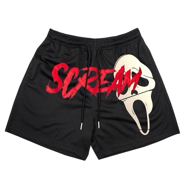 Surprised Skull Letter Print Shorts