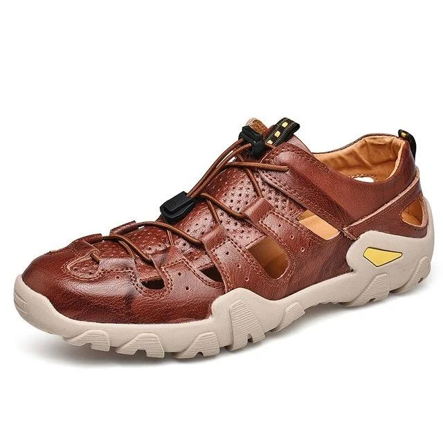 Men's Cow Genuine Leather Sandals Breathable Casual Shoes Footwear Walking Beach Sandals
